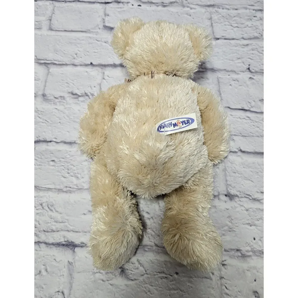 Mary Meyer Cream Teddy Bear Plush Tan Stuffed Animal Plaid Bow Soft Lovey 12”